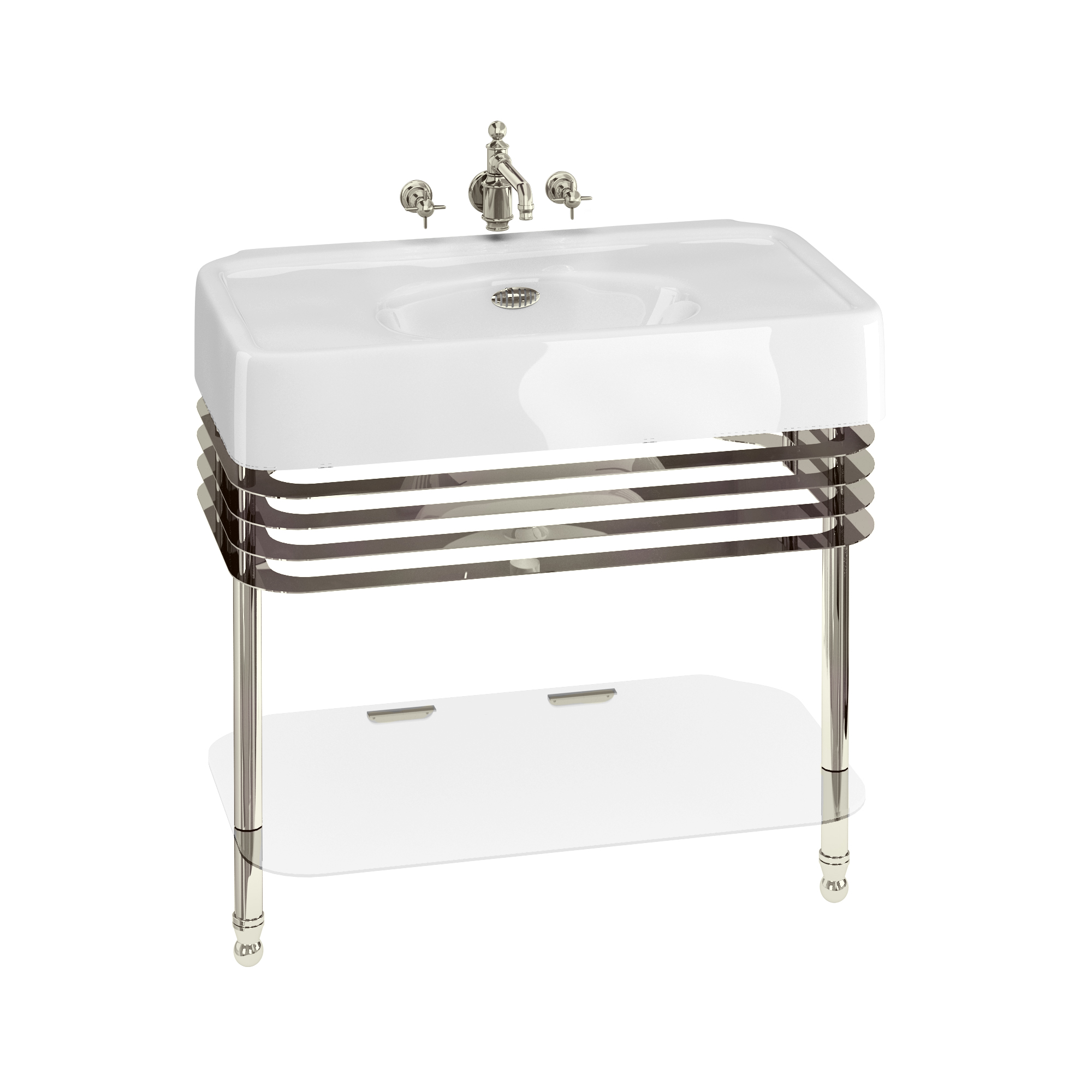 Arcade 900mm basin with nickel overflow & basin stand